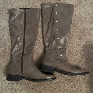 Taupe Boots/ Gold Button side detail